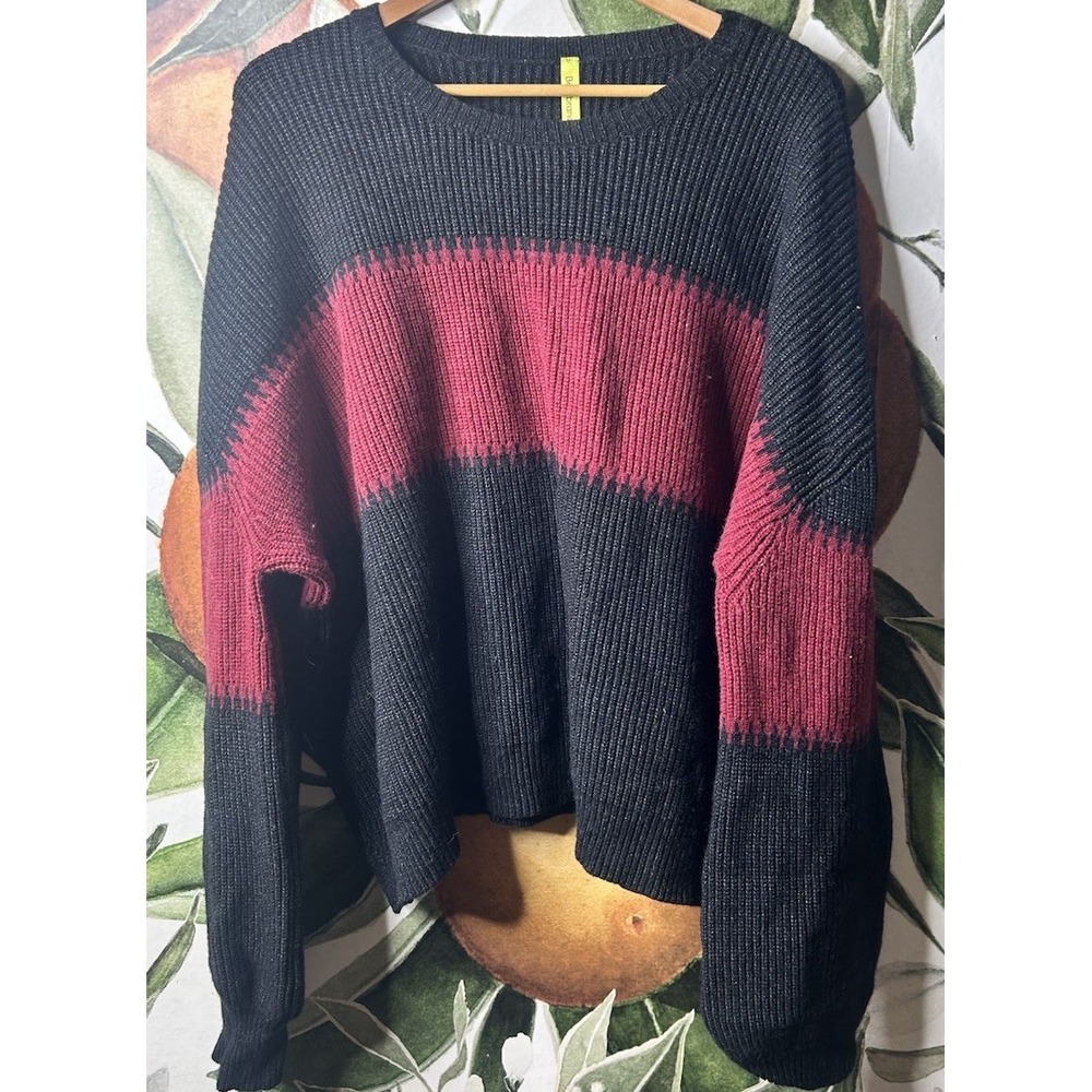Betabrand XL Oversized Ribbed Colorblock Pullover Sweater Gray Burgundy Wool